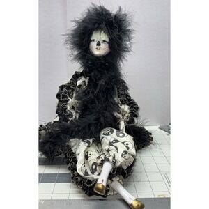 Show Stopper Hand Painted Porcelain 20" Musical Wind Doll Yin Yang Fabric